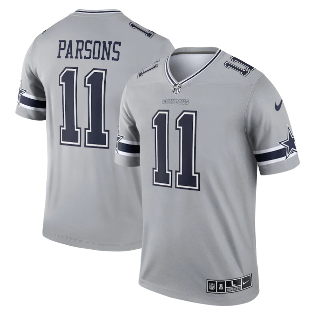 mens nike micah parsons gray dallas cowboys inverted legend player jersey